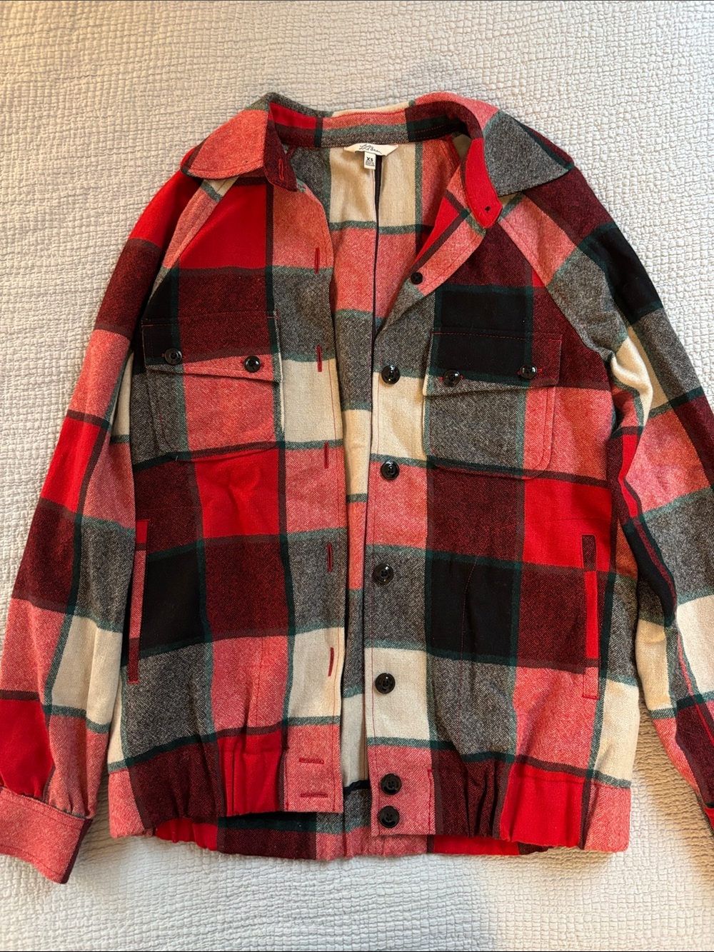 L.L. Bean Signature Women’s Plaid Shirt Jacket with elastic waist fit